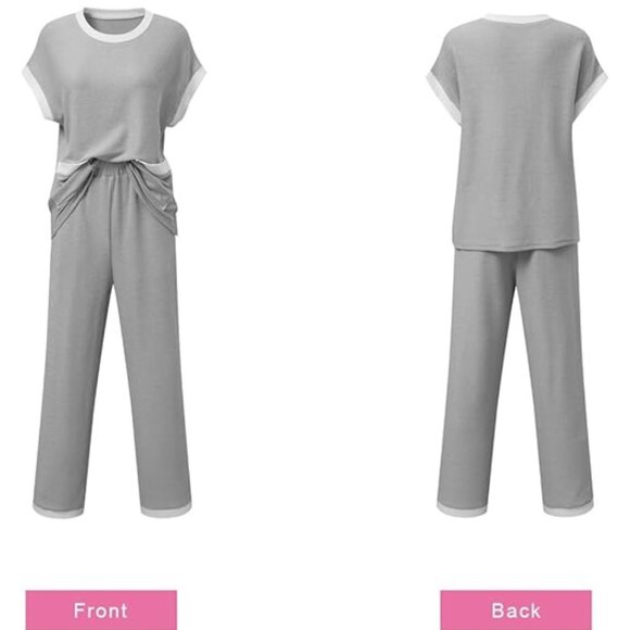 NEW SHEWIN Set - Cap Sleeve Knit Sweater Top with Pocket Wide Leg Pant - Grey - Picture 5 of 7